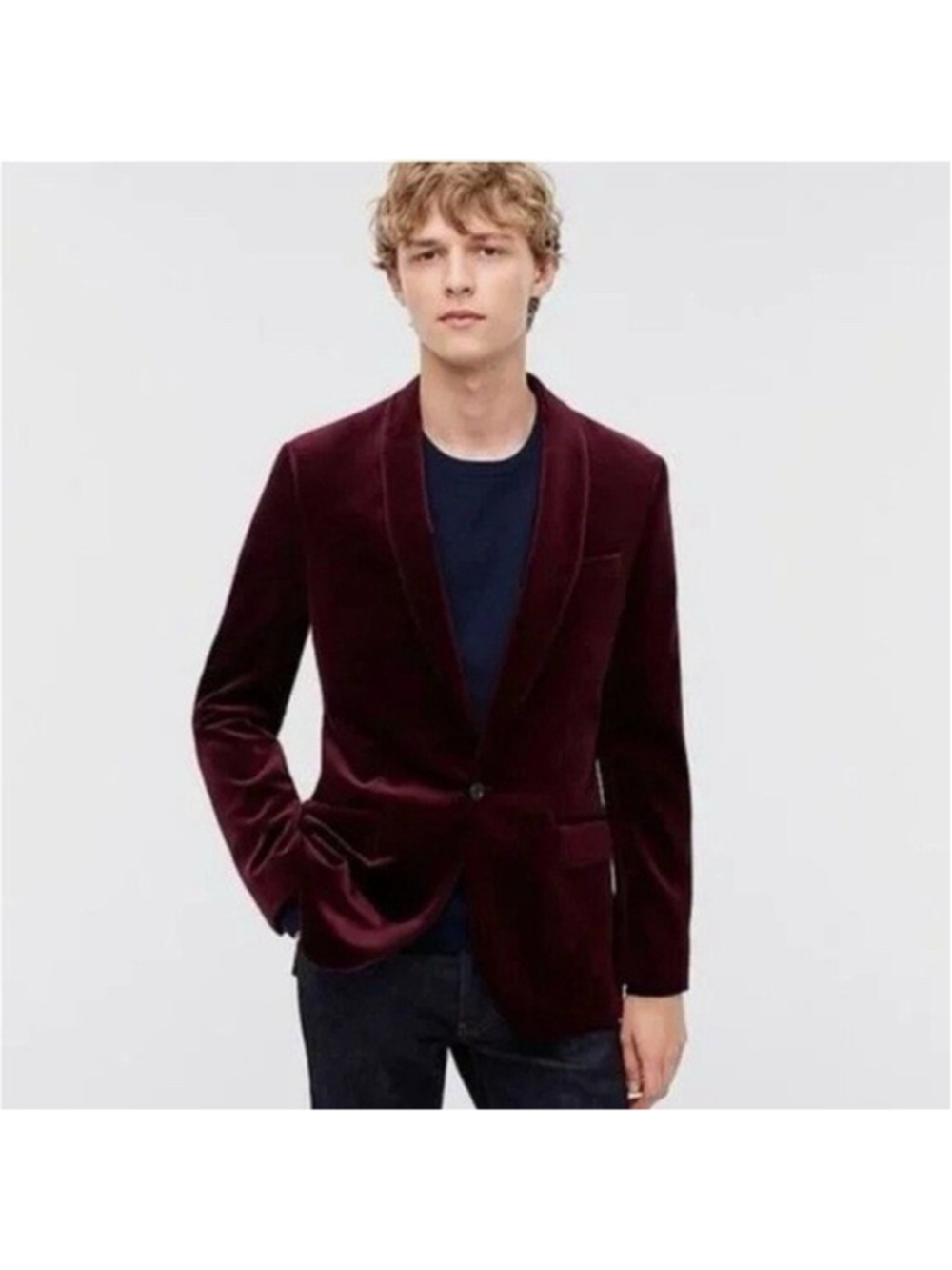 J Crew Ludlow Slim Fit shawl collar tuxedo jacket in velvet Dark Red J5425 36S
